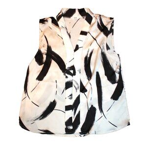 Mine for Anthropologie V-Neck Sleeveless Blouse Top Black & White Size Large L
